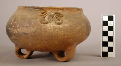 Pottery vessel - crab design; loop feet;