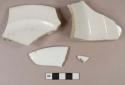 White undecorated porcelain vessel body and rim fragments, white paste