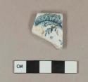 Green-blue transfer printed ironstone rim sherd