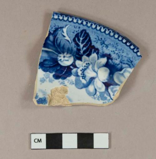 Blue transfer printed pearlware dish sherd