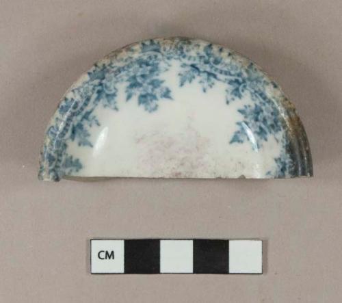 Blue transfer printed ironstone dish sherd; portion of maker's mark says "D. & S. Co."