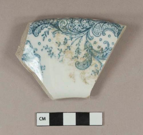 Blue transfer printed ironstone rim sherd