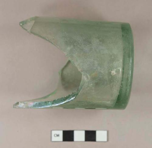 Aqua glass bottle base fragment; blown with stepped push-up