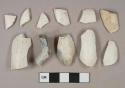 White undecorated kaolin pipe bowl fragments, 4 burned