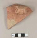 Molded redware body and handle sherd; scroll handle