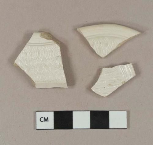 White salt glaze stoneware rim sherds, barley pattern