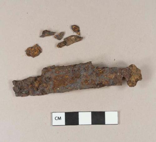 Probable iron hinge fragment; unidentified iron fragments