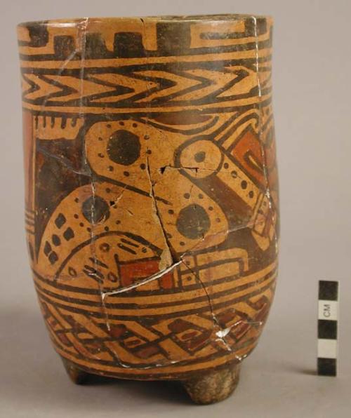 Galo Polychrome cylindrical tripod vessel with feathered serpent jaguar motif