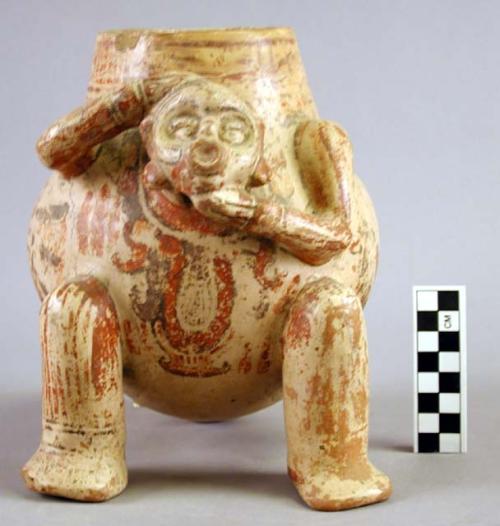 Pataky Polychrome tripod vessel with monkey head