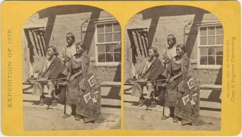 Navajo Boys and Woman in Front of the Quarters at Old Fort Defiance