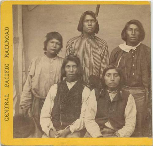 Group of Paiute Indians. Central Pacific Railroad. Scenes in the Sierra Nevada Mountains, Golden State Photographic Gallery