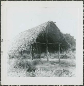 Photograph album, Yaruro fieldwork, p. 4, photo 2, wooden structure with thatched roof