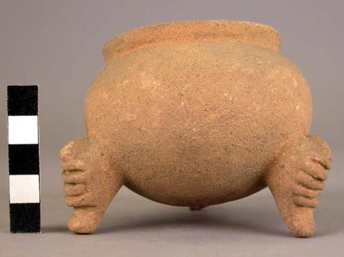 Small wide-mouthed tripod pottery jar - Armadillo ware