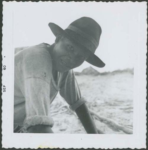 Photograph album, Yaruro fieldwork, p. 50, photo 5, young man wearing hat