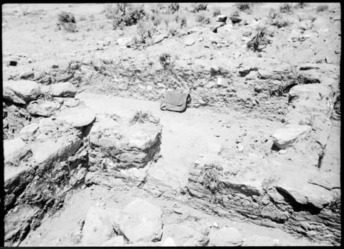 Site 106, Room 5, showing doorway, looking west.