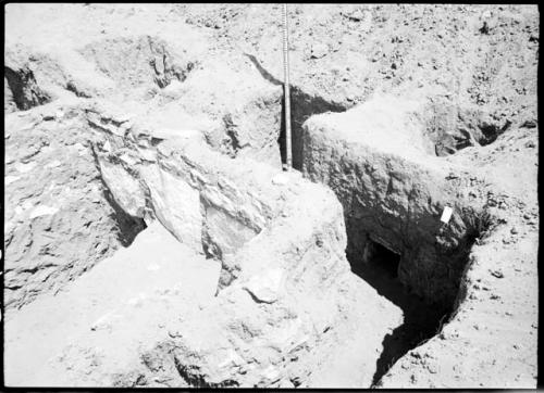 Site 107, Room 14, showing ventilator shaft in wall, outer kiva.