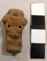 Very small plain red ware figurine - with 2 perforations at neck