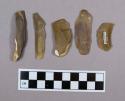 Flint blades; retouched; two with cortex; tan and brown colored stone