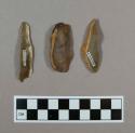 Flint blades with cortex; retouched or notched; tan and brown colored stone