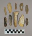 Flint blades; two with cortex; variously colored stone