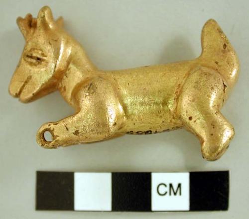 Gold deer.  Front feet are loops.  Cast in the round.
