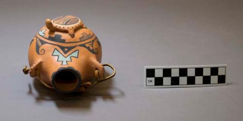 Polychrome-on-buff canteen:  turtle and geometric motif