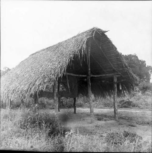 Village, housing, house living: wooden structure with thatched roof