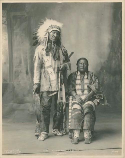 Chief Washi-ta-tonga, also known as American Horse, with a woman seated next to him, at the U.S. Indian Congress of the Trans-Mississippi and International Exposition in Omaha