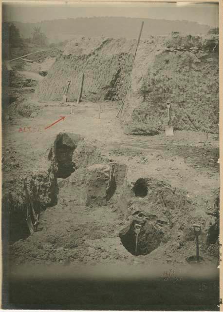 Turner Group, Mound 3 excavations, showing pits and altar