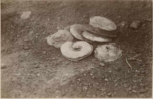 Turner Group, Grave 5, copper ear ornaments and bone point