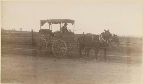 Man in horse-drawn wagon at foot of mound