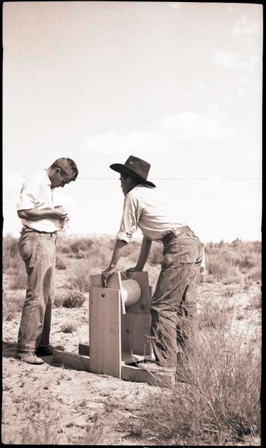 Hopi man and Steve with a kite string on a reel