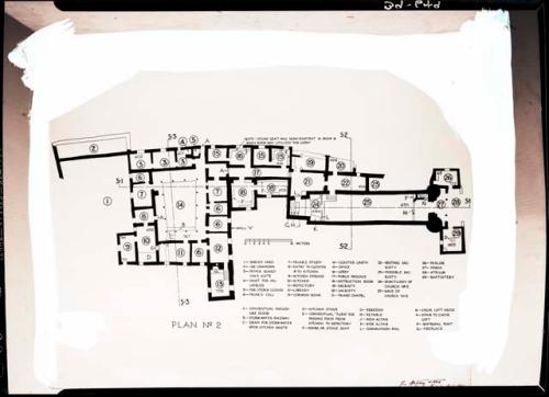 Ross Montgomery drawing of Awatovi church. Plan #2.