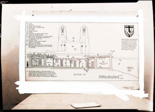 Ross Montgomery drawing of Awatovi church. Section "S-3."