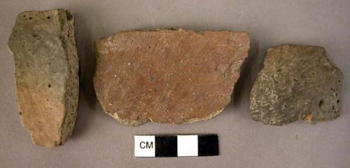 3 potsherds - plain gray ware