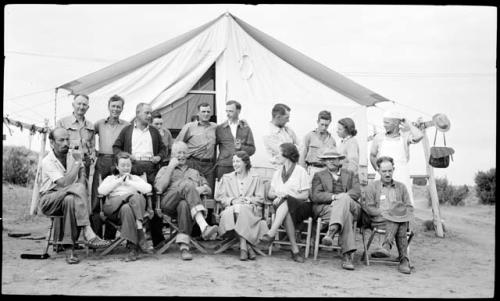 Awatovi staff group: Mr. Scott, Mott, Carlos, Happy, Al, Watson, Johnny, Dick, Haych, Lin; Peter Blos, Evelyn, Kidder, M. Amsden, Mrs. Scott, Jo, Earl Morris.