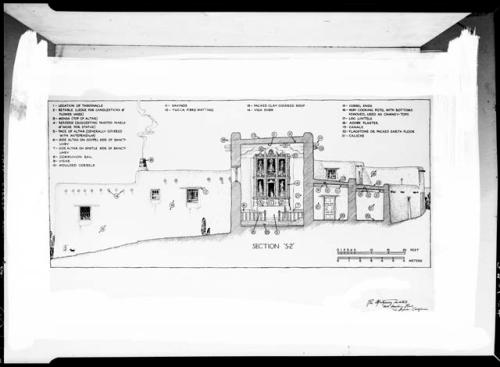 Ross Montgomery drawing of Awatovi church. Section "S-2."