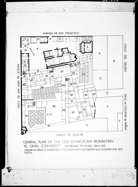 Ross Montgomery drawing of Awatovi church. General plan of the old Franciscan monastery, "El Gran Convento."