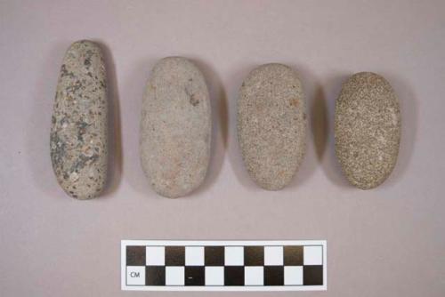 Flint, 4 stones, ovate, flat, gray