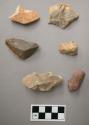 Flint scrapers, including tan, grey, purple and cream colored stone, some contain cortex