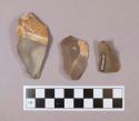 Pointed flint flakes; two with cortex; gray and brown colored stone