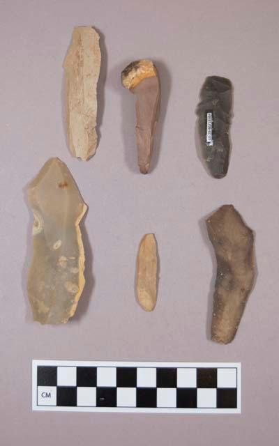 Flint blades; some with cortex; variously colored stone