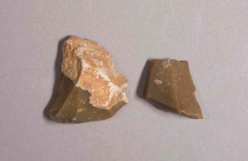 Flint flakes; one with cortex; brown colored stone