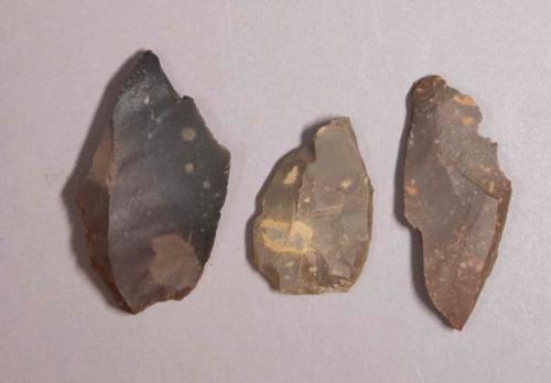 Flint flakes; one with cortex; brown colored stone