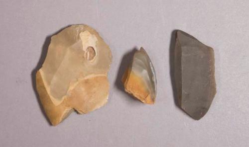 Pointed flint flakes; five with cortex; variously colored stone