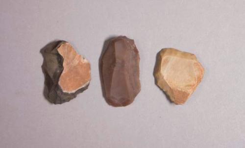 Flint, 3 flakes, some with cortex, tan, red, gray