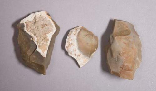 Flint, 5 flakes, some with cortex, red, brown, gray