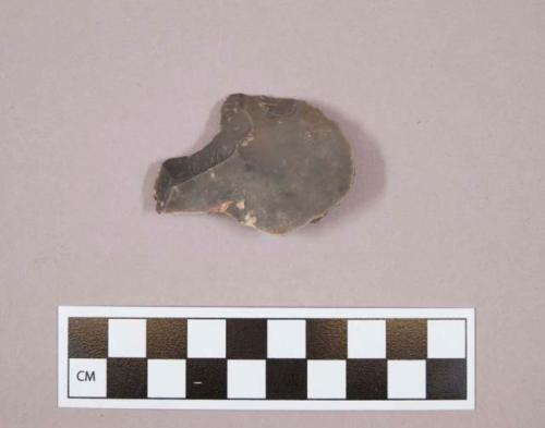 Flint notched endscraper; gray colored stone