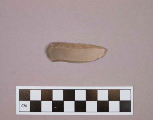 Flint endscraper on blade; tan colored stone