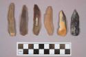 Flint blades, including tan, grey, brown, rust, cream colored stone, some contain cortex